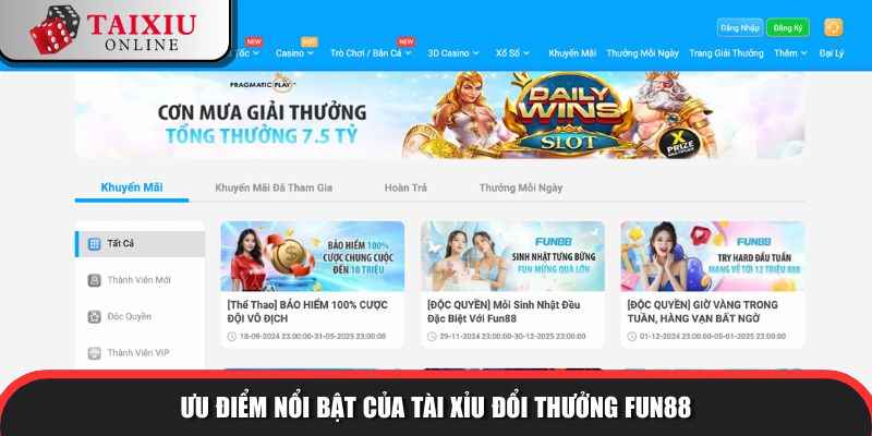Ưu điểm nổi bật của tài xỉu đổi thưởng FUN88 so với tài xỉu khác