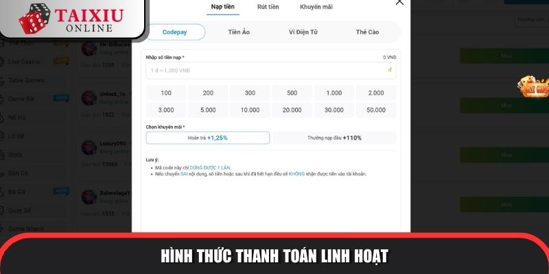 Hình thức thanh toán linh hoạt